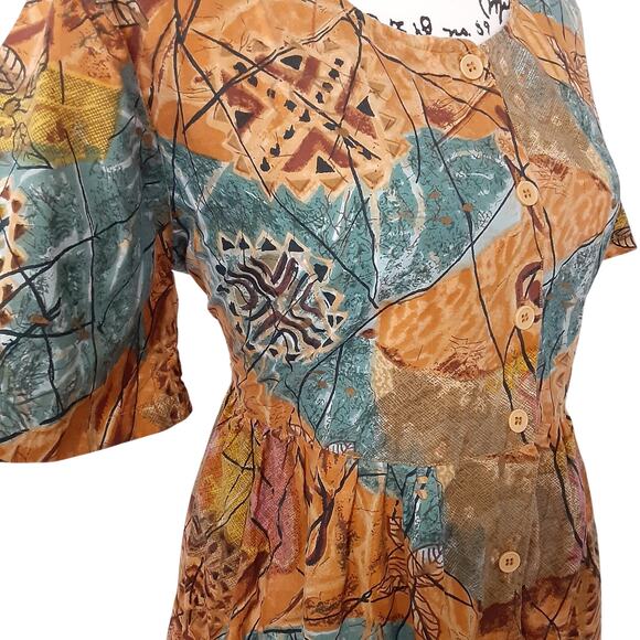 Vintage 80s Sita 100% Cotton Button Front Maxi Dress Womens M Boho Lagenlook - Picture 4 of 8